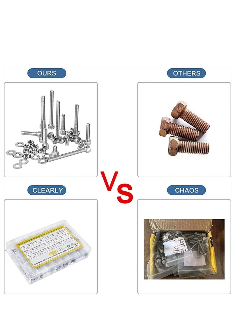 880Pcs M6 M5 M4 M3 Screws Bolts Nuts Lock and Flat Gasket Washers Assortment Kit Stainless Steel Hex Socket on Head Bolts Nuts Washers Kit with 4Pieces Hex Keys for Free included Tool Box - Image 5