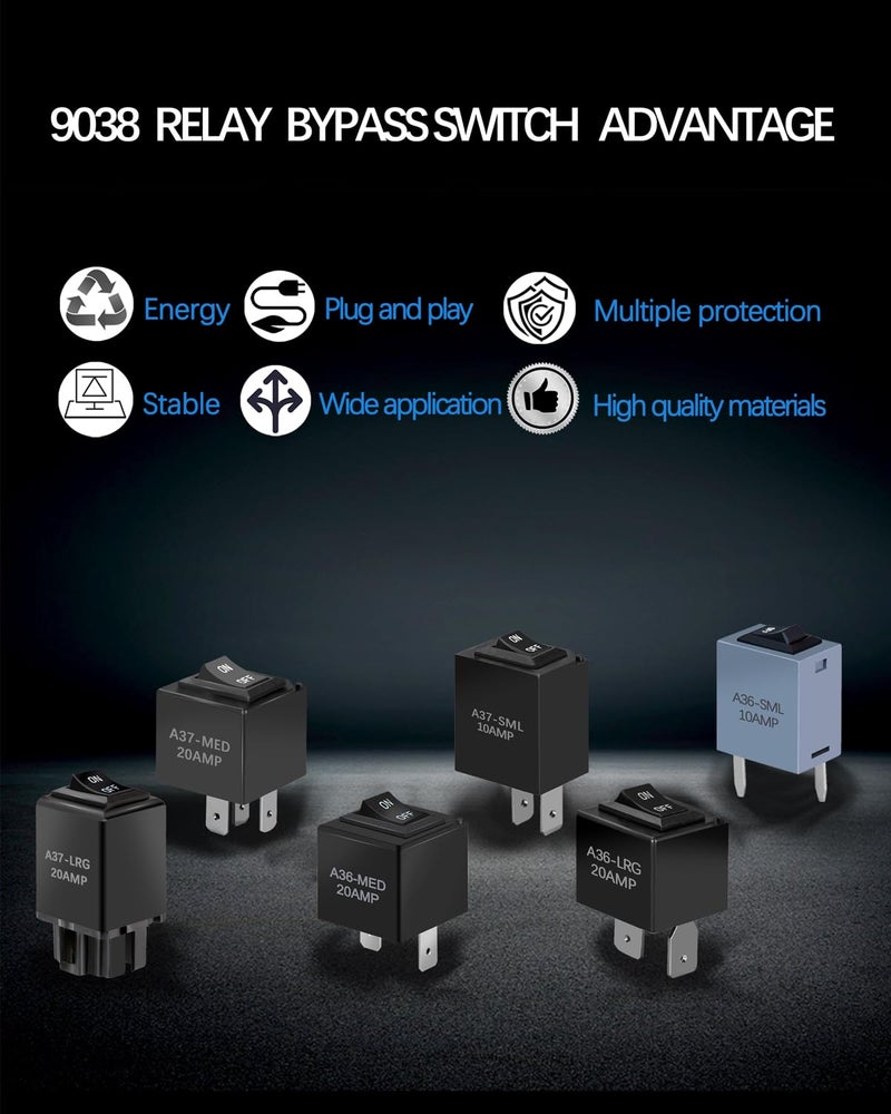 Prismora 9038 Relay Bypass Switch, Relay Tester, Relay Bypass Key Kit, 6-Pack, Black - Image 2