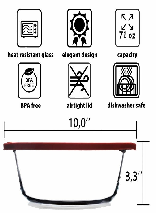 يو إم إس أطباق خبز زجاجية من ums سعة 2.2 كوارت للفرن، حاويات تخزين طعام بأغطية، حاويات تخزين زجاجية بأغطية، حاويات لتحضير الوجبات، حاوية سلطة للغداء، أطباق خزفية للفرن - Image 2