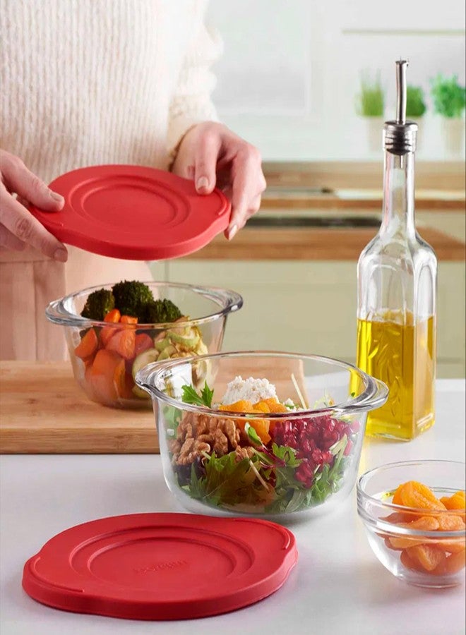 يو إم إس أطباق خبز زجاجية من ums سعة 2.2 كوارت للفرن، حاويات تخزين طعام بأغطية، حاويات تخزين زجاجية بأغطية، حاويات لتحضير الوجبات، حاوية سلطة للغداء، أطباق خزفية للفرن - Image 4