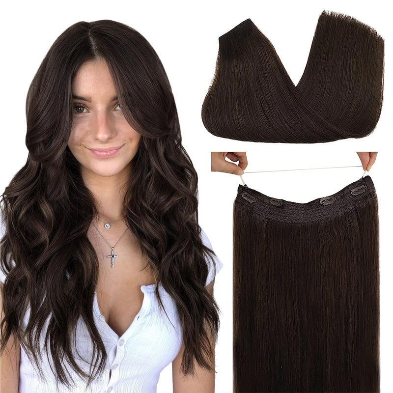 Goo-Goo GOO GOO Wire Hair Extensions Human Hair, 2A Light Brown Natural 16inch 95g, Invisible Wire Hair Extensions with Transparent, Seamless Fish Line Hairpiece - Image 1