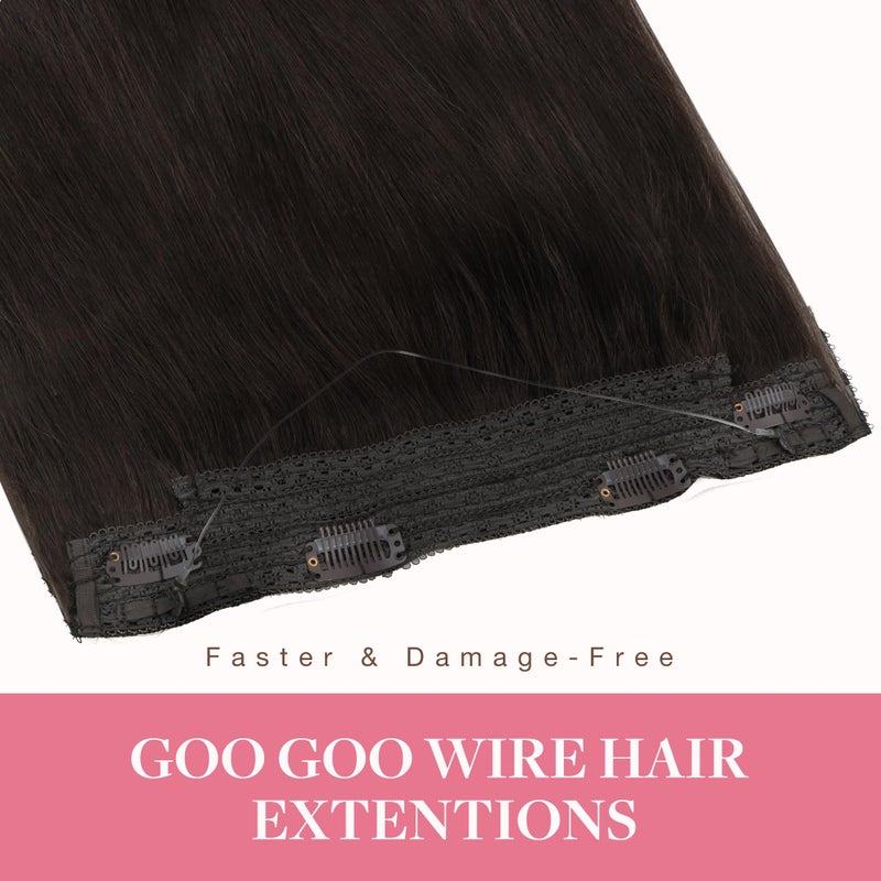 Goo-Goo GOO GOO Wire Hair Extensions Human Hair, 2A Light Brown Natural 16inch 95g, Invisible Wire Hair Extensions with Transparent, Seamless Fish Line Hairpiece - Image 2