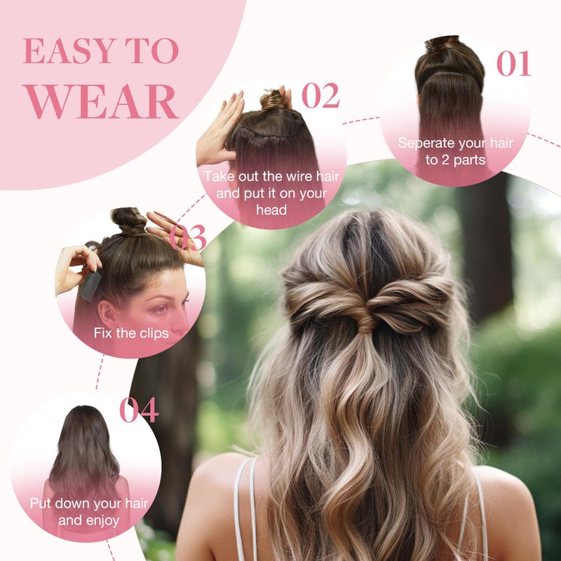 Goo-Goo GOO GOO Wire Hair Extensions Human Hair, 2A Light Brown Natural 16inch 95g, Invisible Wire Hair Extensions with Transparent, Seamless Fish Line Hairpiece - Image 5