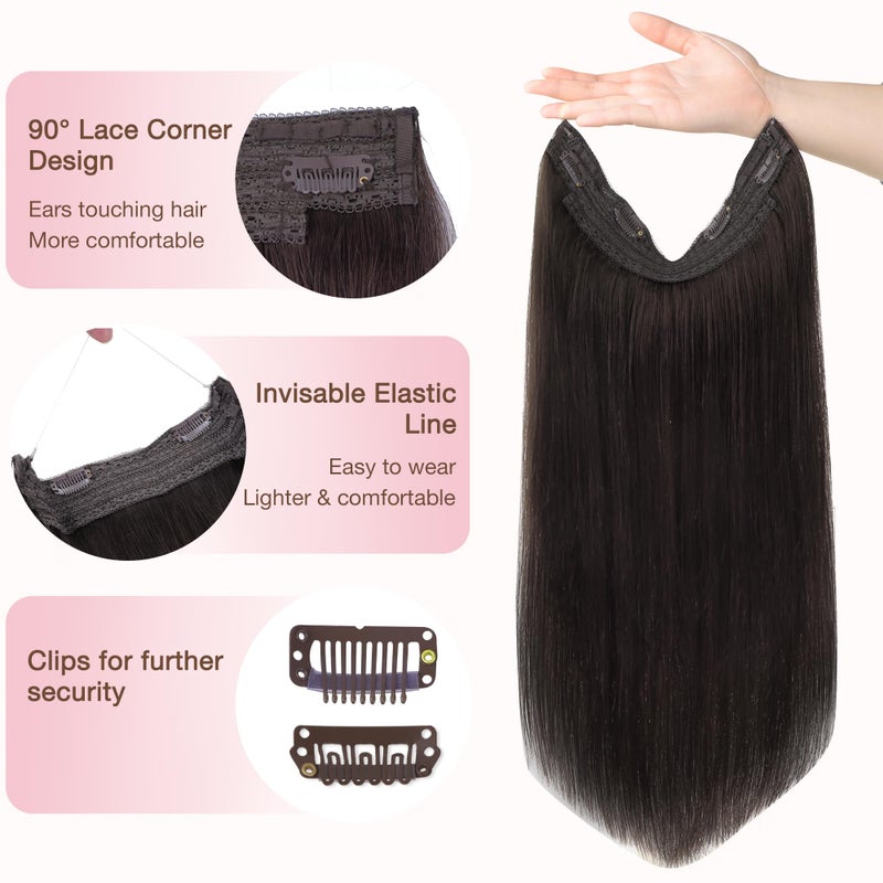 Goo-Goo GOO GOO Wire Hair Extensions Human Hair, 2A Light Brown Natural 16inch 95g, Invisible Wire Hair Extensions with Transparent, Seamless Fish Line Hairpiece - Image 3