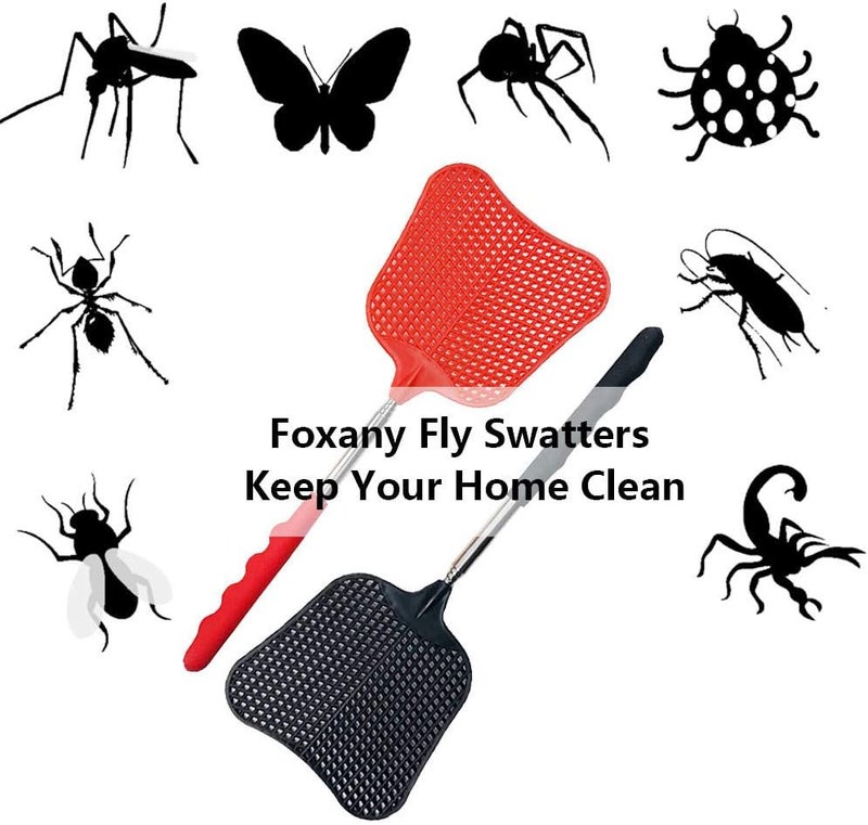Foxany Fly Swatters Extendable, Durable Plastic Fly Swatter Heavy Duty Set, Telescopic Flyswatter with Stainless Steel Handle for Indoor/Classroom/Office (3 Pack) - Image 2