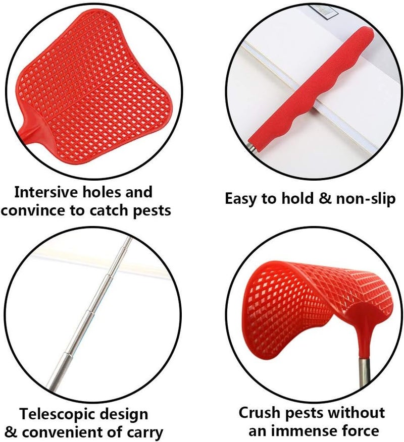 Foxany Fly Swatters Extendable, Durable Plastic Fly Swatter Heavy Duty Set, Telescopic Flyswatter with Stainless Steel Handle for Indoor/Classroom/Office (3 Pack) - Image 3