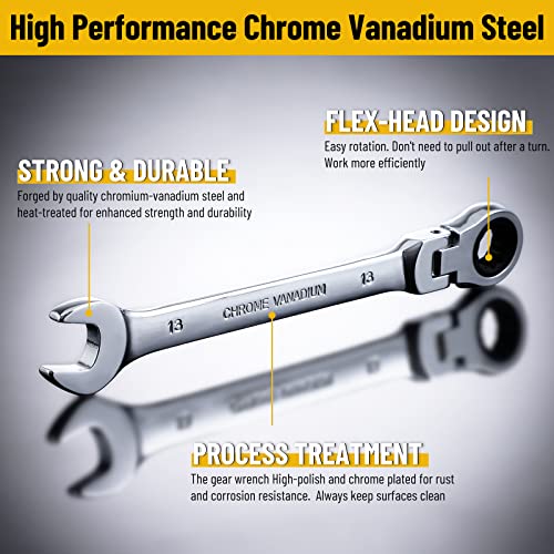 Pilida 13mm Ratcheting Wrench Metric Flexible Head Gear Combination Wrench 72 Teeth ratcheting box Spanner Chrome Vanadium Steel - Image 3