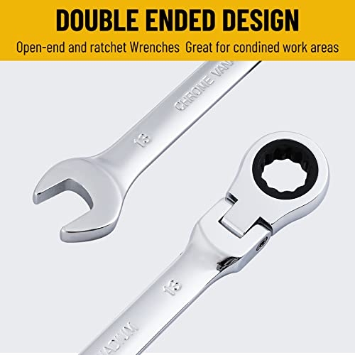 Pilida 13mm Ratcheting Wrench Metric Flexible Head Gear Combination Wrench 72 Teeth ratcheting box Spanner Chrome Vanadium Steel - Image 4
