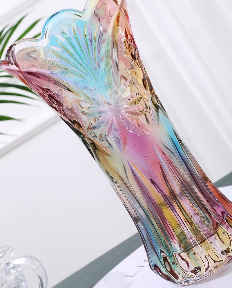 Yuccasly Glass Colorful Vase Glass Flower Vase Decor for Home Dining Table Living Room Office Wedding Holiday Party Handmade Pattern - Image 5
