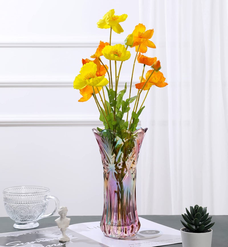 Yuccasly Glass Colorful Vase Glass Flower Vase Decor for Home Dining Table Living Room Office Wedding Holiday Party Handmade Pattern - Image 4