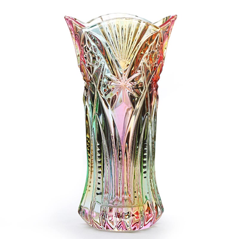 Yuccasly Glass Colorful Vase Glass Flower Vase Decor for Home Dining Table Living Room Office Wedding Holiday Party Handmade Pattern - Image 1