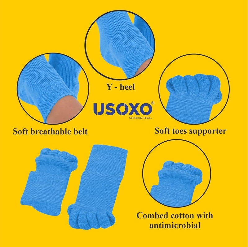 USOXO Foot Alignment Socks I Cotton Finger Toe Separator I Easing Bunion Hammertoe And Arthritis Pain Relief I Improving Posture & Increasing Flexibility I Free Size (Sky Blue) - Image 4