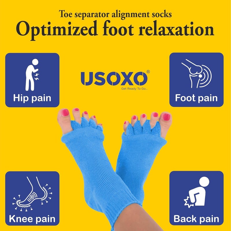 USOXO Foot Alignment Socks I Cotton Finger Toe Separator I Easing Bunion Hammertoe And Arthritis Pain Relief I Improving Posture & Increasing Flexibility I Free Size (Sky Blue) - Image 3