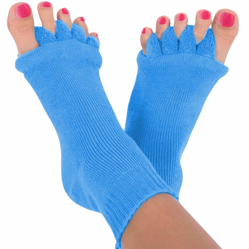 USOXO Foot Alignment Socks I Cotton Finger Toe Separator I Easing Bunion Hammertoe And Arthritis Pain Relief I Improving Posture & Increasing Flexibility I Free Size (Sky Blue) - Image 1