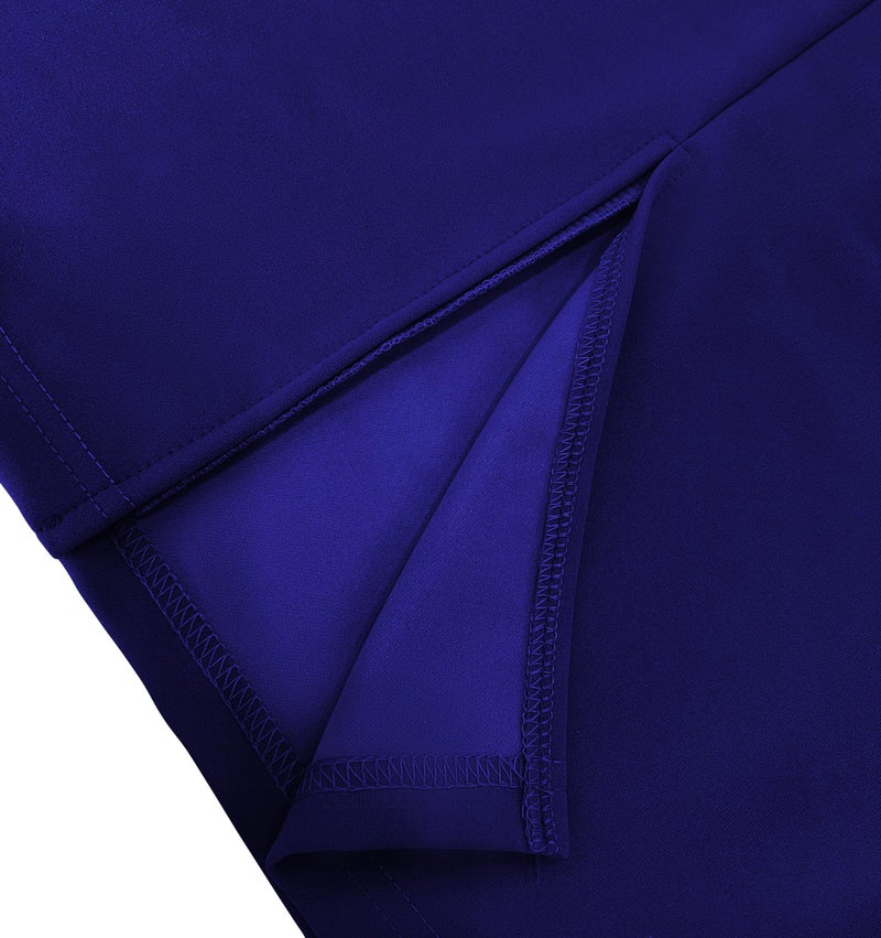 sexycherry Blue Dresses for Women Sexy Wrap V Neck Long Sleeves Ruffles Pencil Knee Length Split Wear to Work Dress with Belt Zipper (XX-Large) - Image 4