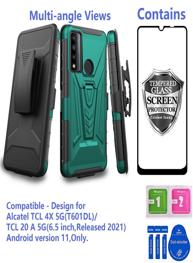 Ailiber Case for TCL 4X 5G(T601DL), Alcatel TCL 20A 5G (T768S) Case Holster with Screen Protector, Swivel Belt Clip Holster with Kickstand, Heavy Duty Full Body Shockproof Phone Cover for TCL 4X-Green - Image 2