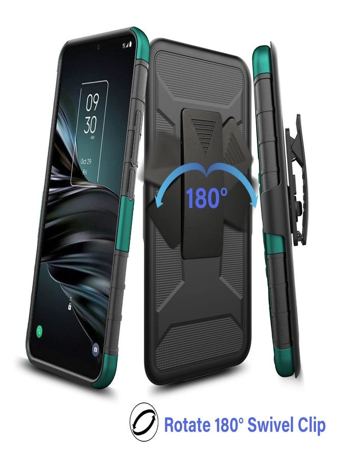 Ailiber Case for TCL 4X 5G(T601DL), Alcatel TCL 20A 5G (T768S) Case Holster with Screen Protector, Swivel Belt Clip Holster with Kickstand, Heavy Duty Full Body Shockproof Phone Cover for TCL 4X-Green - Image 4