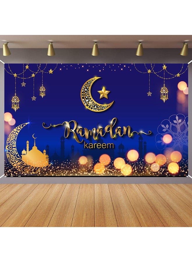 NIBEMINENT Ramadan Mubarak Door Cover Ramadan Decorations for Home, Large Eid Mubarak Ramadan Backdrop with Moon Castles Sign for Muslim Indoor Outdoor Decor Party Supply 180*110cm  - Image 1