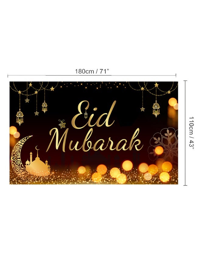 NIBEMINENT Ramadan Mubarak Door Cover Ramadan Decorations for Home, Large Eid Mubarak Ramadan Backdrop with Moon Castles Sign for Muslim Indoor Outdoor Decor Party Supply 180*110cm  - Image 2
