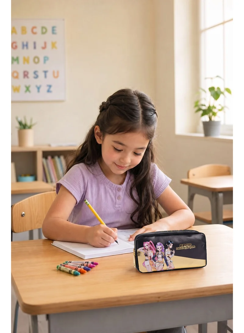 نيتفليكس Netflix KPop Demon Hunters Regular Pencil Case | Huntrix Double Zipper Pencil Pouch for Kids & Teens | Large Capacity School Stationery Organizer | Durable K-Pop Inspired Pencil Case