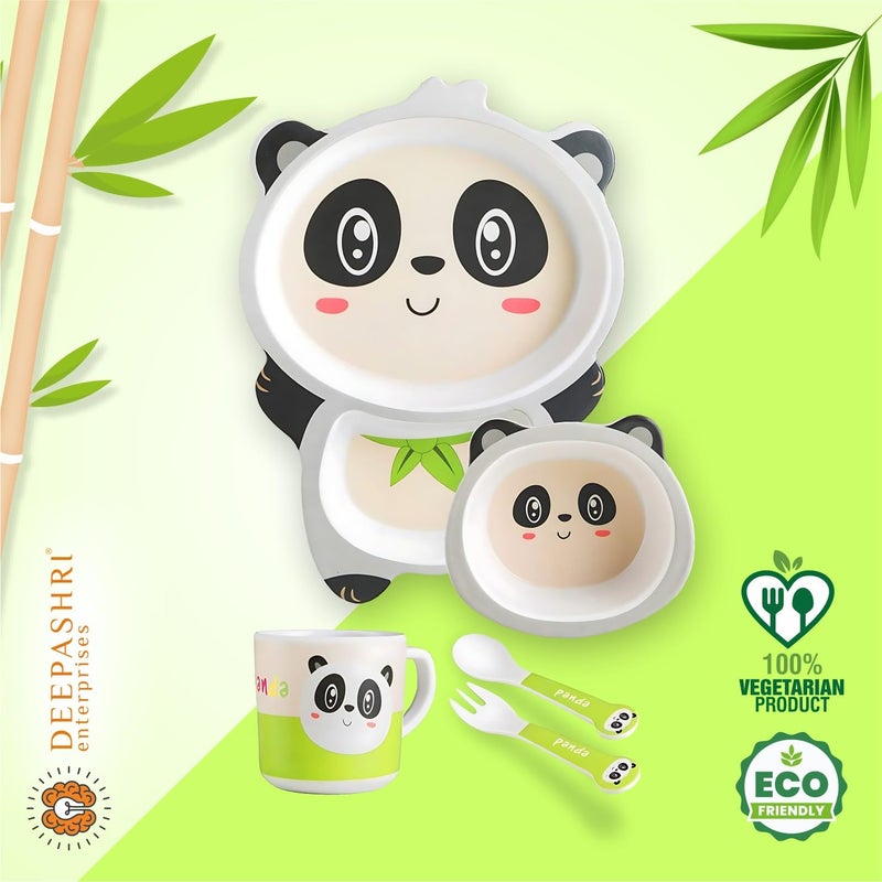 Deepashri™ Panda Shape Bamboo Fibre Dinner Set for Kids - Tableware Set Plate Bowl Cup Fork and Spoon/Feeding Utensils for Kids and Toddlers Eco-Friendly & Biodegradable | Set of 5 - Image 4