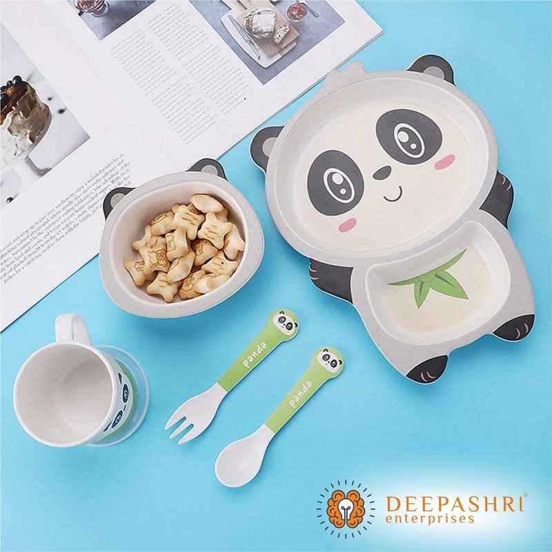 Deepashri™ Panda Shape Bamboo Fibre Dinner Set for Kids - Tableware Set Plate Bowl Cup Fork and Spoon/Feeding Utensils for Kids and Toddlers Eco-Friendly & Biodegradable | Set of 5 - Image 3