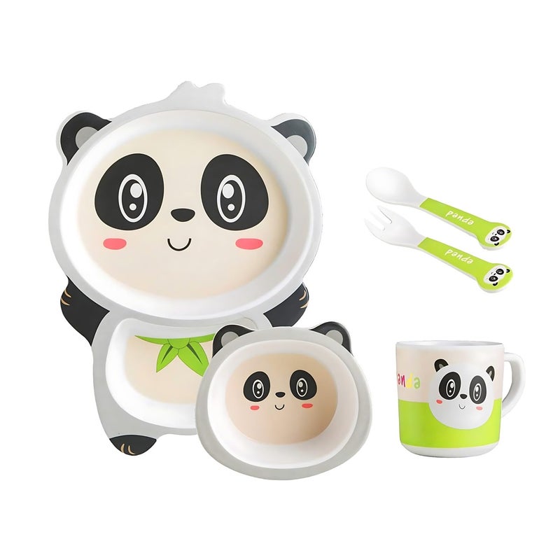 Deepashri™ Panda Shape Bamboo Fibre Dinner Set for Kids - Tableware Set Plate Bowl Cup Fork and Spoon/Feeding Utensils for Kids and Toddlers Eco-Friendly & Biodegradable | Set of 5 - Image 1