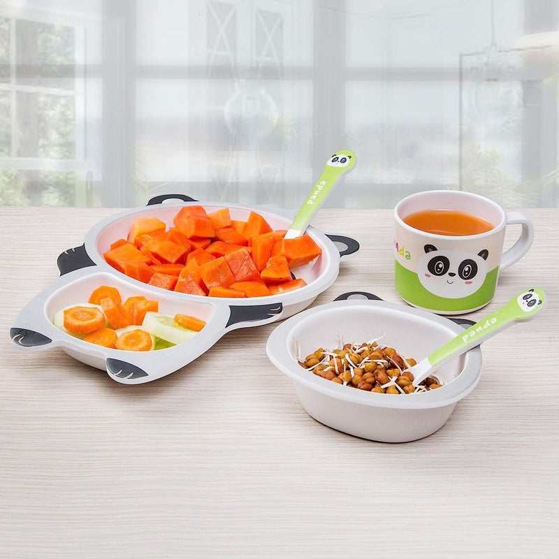 Deepashri™ Panda Shape Bamboo Fibre Dinner Set for Kids - Tableware Set Plate Bowl Cup Fork and Spoon/Feeding Utensils for Kids and Toddlers Eco-Friendly & Biodegradable | Set of 5 - Image 5