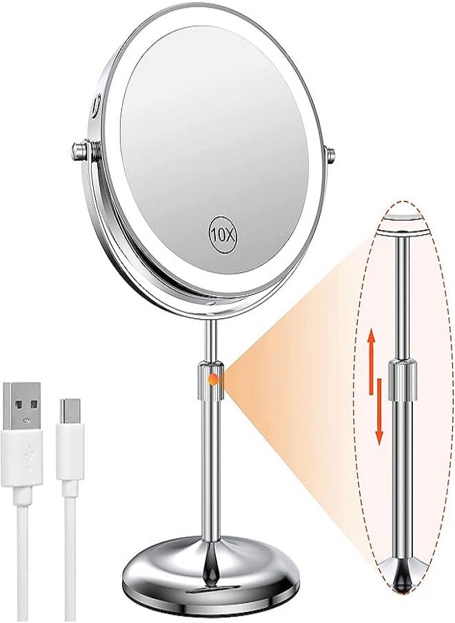 Golivn - Lighted Makeup Mirror,Rechargeable Double Sided Magnifying Mirror with Rotation Touch Screen Vanity Mirror,Brightness Adjustable Magnification Cosmetic Light up Mirror - Image 1