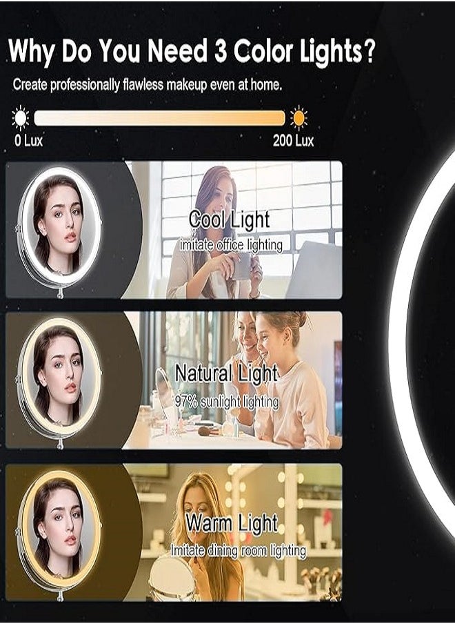 Golivn - Lighted Makeup Mirror,Rechargeable Double Sided Magnifying Mirror with Rotation Touch Screen Vanity Mirror,Brightness Adjustable Magnification Cosmetic Light up Mirror - Image 1