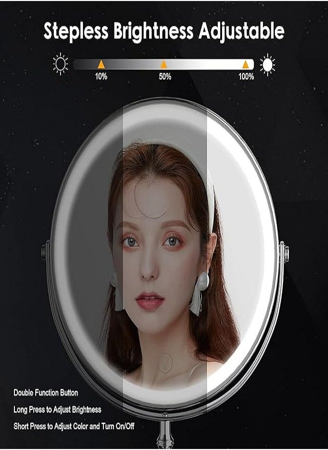 Golivn - Lighted Makeup Mirror,Rechargeable Double Sided Magnifying Mirror with Rotation Touch Screen Vanity Mirror,Brightness Adjustable Magnification Cosmetic Light up Mirror - Image 1