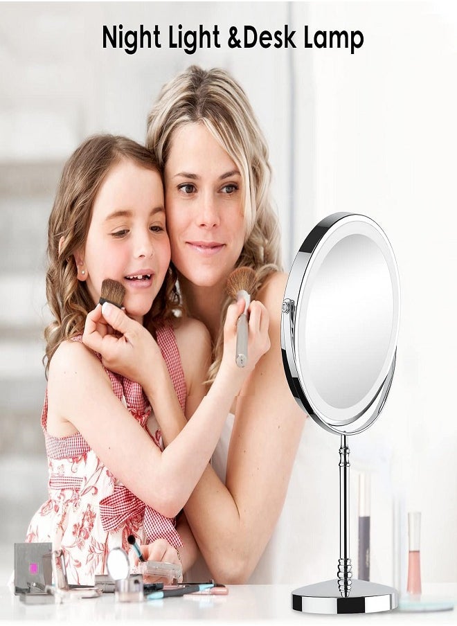 Golivn - Lighted Makeup Mirror,Rechargeable Double Sided Magnifying Mirror with Rotation Touch Screen Vanity Mirror,Brightness Adjustable Magnification Cosmetic Light up Mirror - Image 1