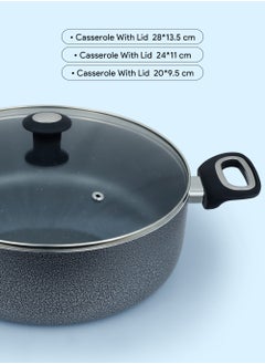 DELICI 10 Piece Granite Coated Cookware Set with White Coating, Premium Non-Stick Aluminum Interior, Includes 3 Pans with Tempered Glass Lid, 16cm Milk Pan with Lid, and 24cm Frying Pan with Spatula  - Image 4