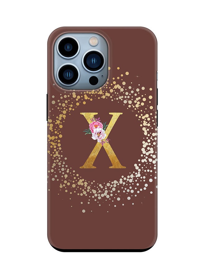 Stylizedd Monogram Tough Series for Apple iPhone 13 Pro Custom Initials Floral Pattern Tough Pro Dual Layer hybrid PC inner TPU protection Alphabet- X (Brown) - Image 1
