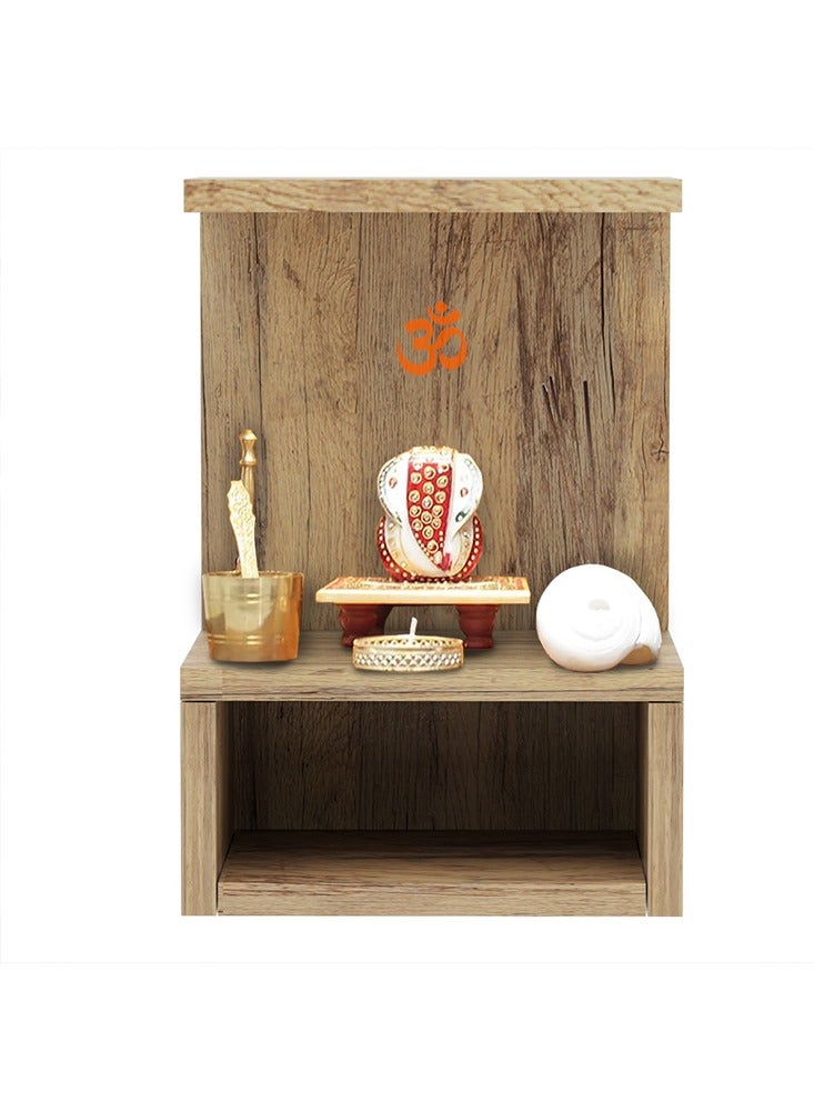 Mahmayi Modern Wood Mandir، معبد مع رف واحد مفتوح لتخزين Pooja Essentials، أرجل فولاذية قوية مثالية للمنزل والمكتب والمعبد - بلوط سانتا في العتيق ورمادي لافا - Image 1