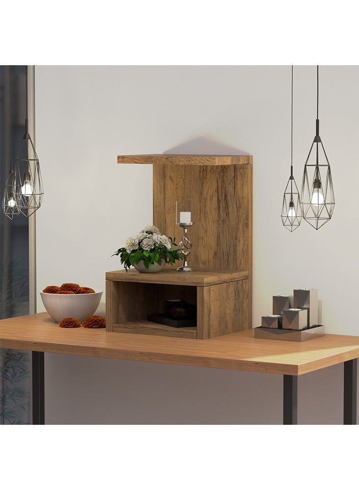 Mahmayi Modern Wood Mandir، معبد مع رف واحد مفتوح لتخزين Pooja Essentials، أرجل فولاذية قوية مثالية للمنزل والمكتب والمعبد - بلوط سانتا في العتيق ورمادي لافا - Image 4