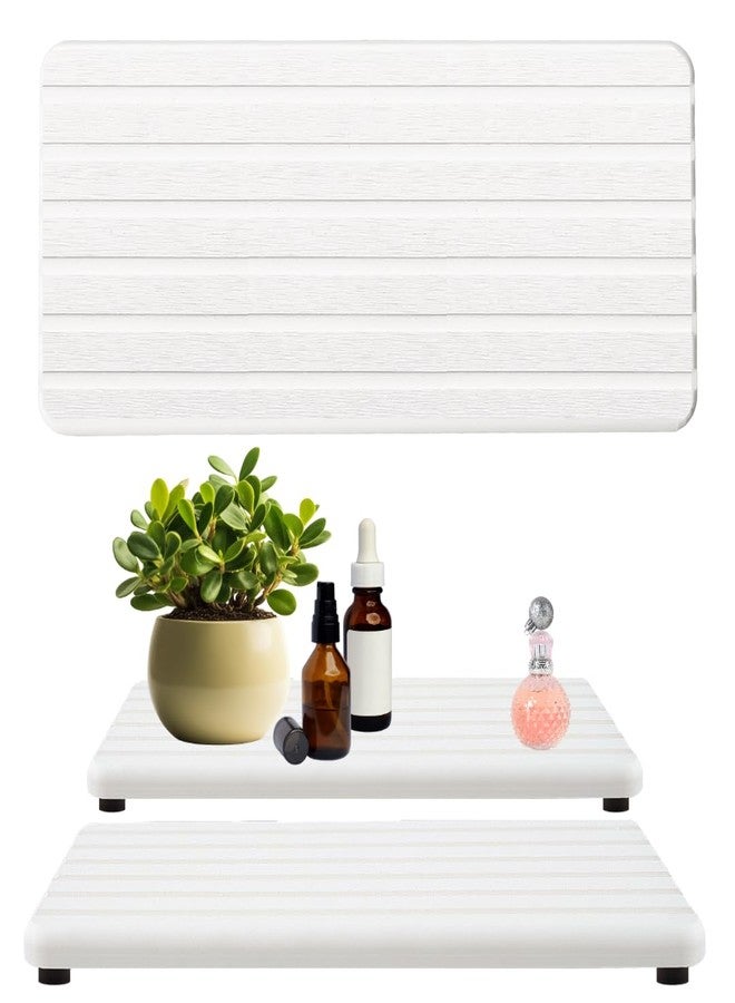 Ankzon 2PCS Fast-Drying Diatomite Sink Tray, Ultra-Absorbent Soap Holder for Bathroom Kitchen Countertop, Non-Slip Stone Coaster with Grooved Design & Anti-Slip Foot Pads, 8.3" x 4" x 0.4", White - Image 1