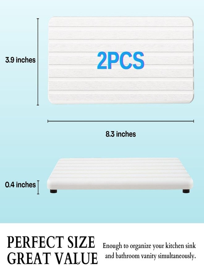 Ankzon 2PCS Fast-Drying Diatomite Sink Tray, Ultra-Absorbent Soap Holder for Bathroom Kitchen Countertop, Non-Slip Stone Coaster with Grooved Design & Anti-Slip Foot Pads, 8.3" x 4" x 0.4", White - Image 4