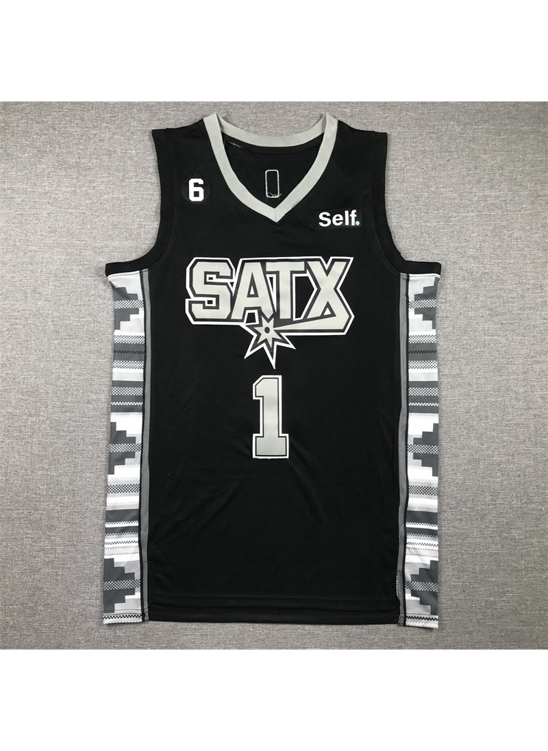 Arabest - Spurs spurs embroidered basketball jersey vest wholesale 1# Wembanyama Wen Ban Yama 1 Black Declaration - Image 1