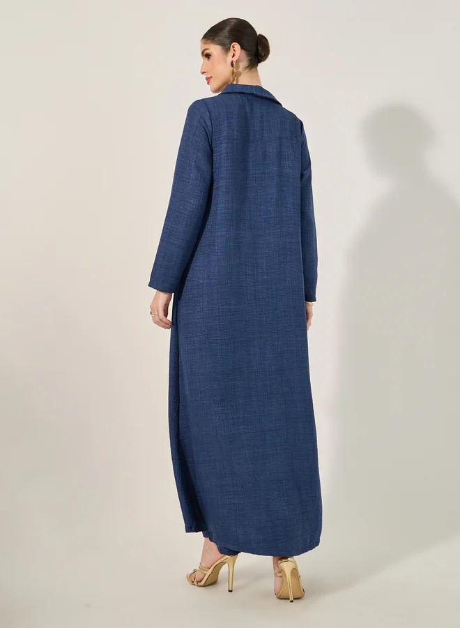 Styli Collared Lace Detail Buttoned Maxi Shirt and Trousers Set