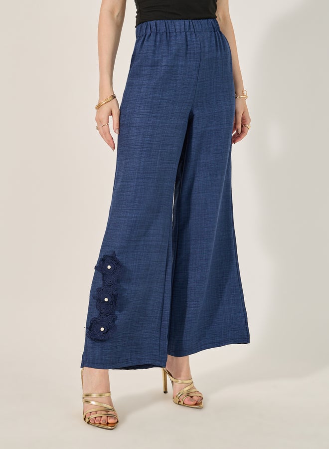Styli Collared Lace Detail Buttoned Maxi Shirt and Trousers Set - Image 5
