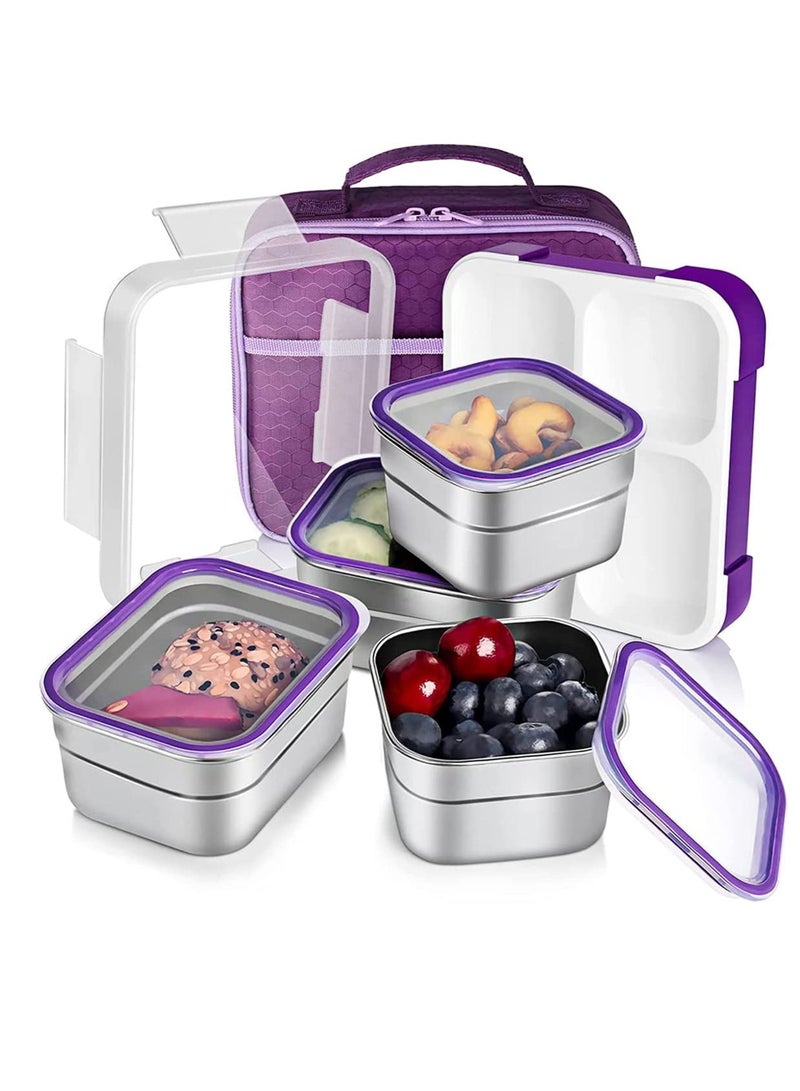 Yooyee Stainless Steel Lunch Box for Kid School, Insulated Bento Lunch Box with Bag, 4 Compartment Divided Lunch Containers with Lids, Leakproof, BFA Free, Dishwasher Safe,  1060ML Purple  - Image 1