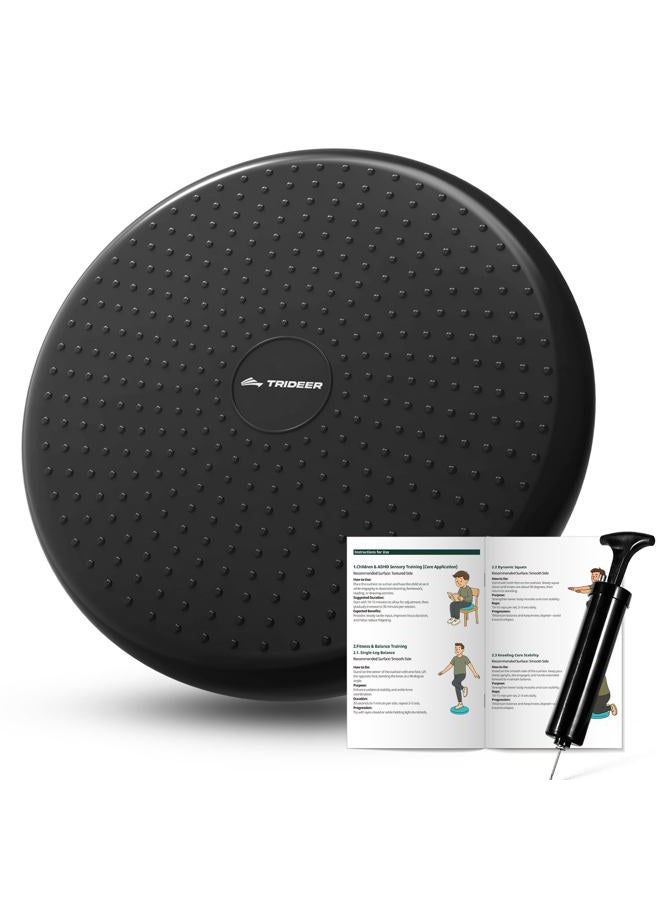 Trideer Inflated Wobble Cushion - Wiggle Seat for Sensory Kids(Multiple Colors), Core Balance Disc (Extra Thick), Flexible Seating for All Age(Office & School & Home) (Black) - Image 1
