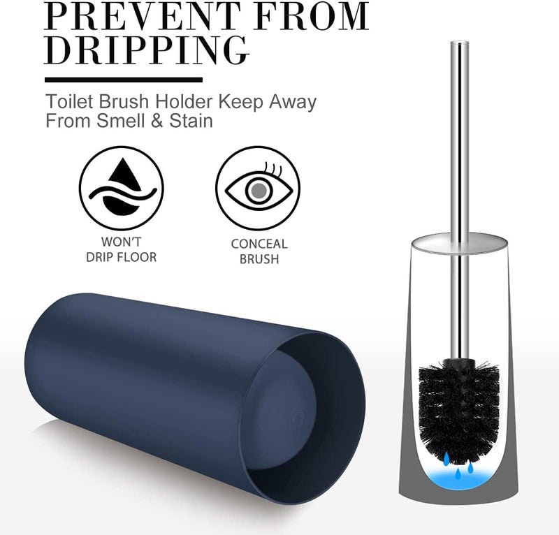 Wsedor Toilet Brush and Holder, 2 Pack Toilet Brush with 304 Stainless Steel Long Handle, Toilet Bowl Brush for Bathroom Toilet-Ergonomic, Elegant,Durable (Blue) - Image 5