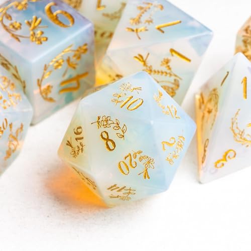 UDIXI Opal Stone DND Dice Set 7PCS Gemstone Dice Set DD with Gift Case for Role Playing Games Dragonfly and Flower - Image 5
