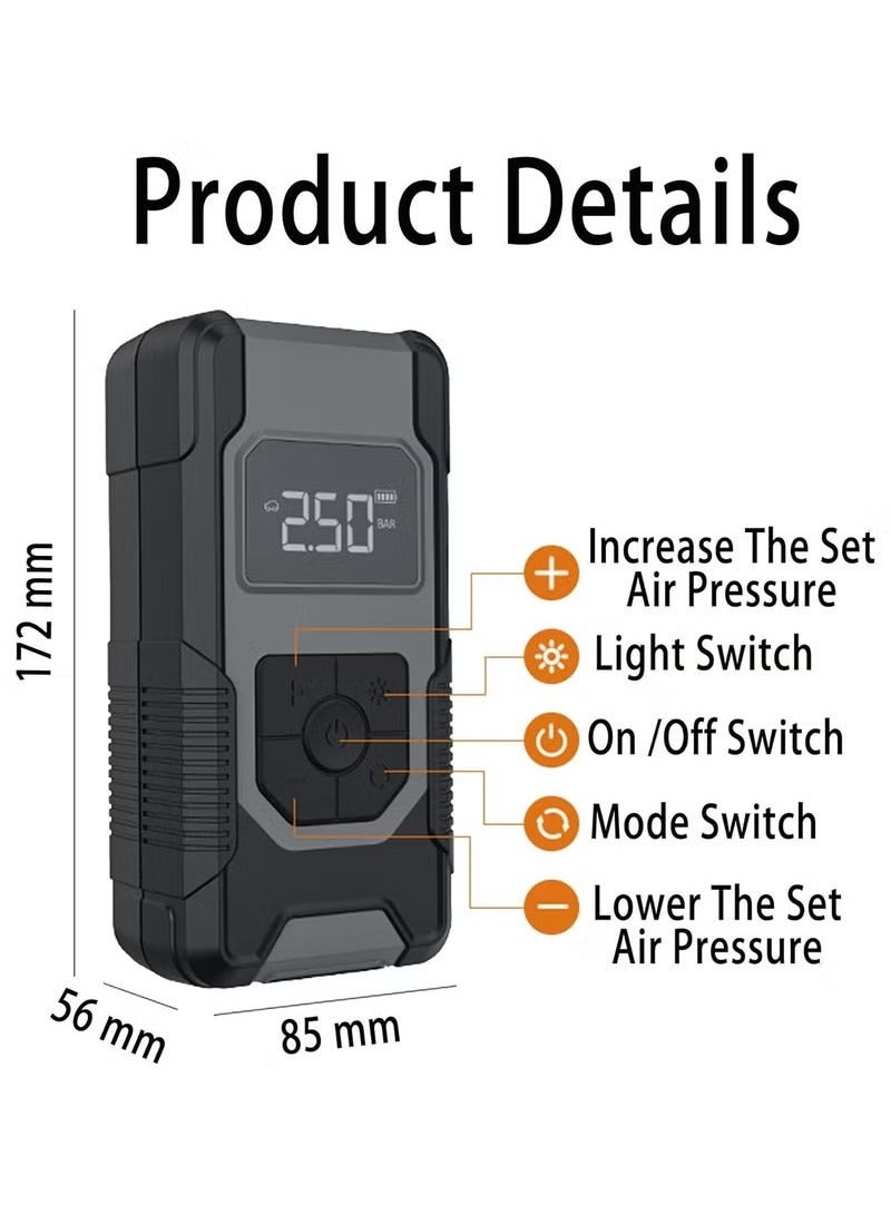 Denx Portable Electric Tire Inflator – 120W Cordless Air Pump with 7500mAh Battery & Bright LED for Car, Bike & More - Image 4