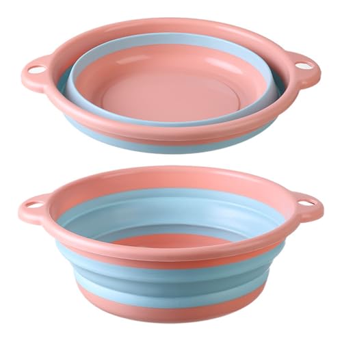 Mockery Foldable Basin - Foldable Dish Tub Portable Sink, Foldable Basin Portable Basin, Hanging Folding Laundry Basin, Basin Camping Dish Tub, Portable Basin (Small-Size, Pink + Blue) - Image 1