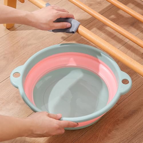 Mockery Foldable Basin - Foldable Dish Tub Portable Sink, Foldable Basin Portable Basin, Hanging Folding Laundry Basin, Basin Camping Dish Tub, Portable Basin (Small-Size, Pink + Blue) - Image 3