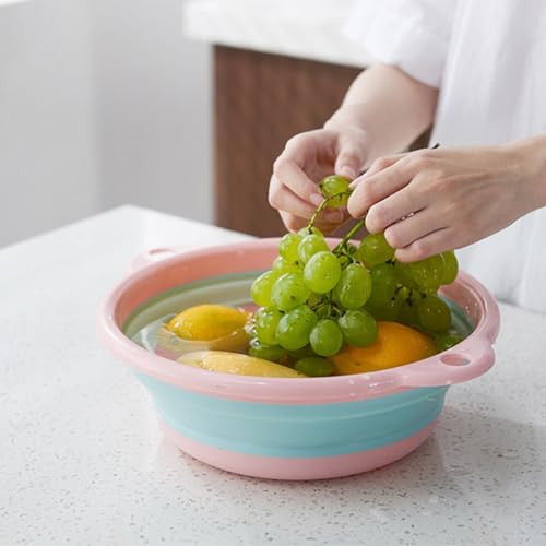 Mockery Foldable Basin - Foldable Dish Tub Portable Sink, Foldable Basin Portable Basin, Hanging Folding Laundry Basin, Basin Camping Dish Tub, Portable Basin (Small-Size, Pink + Blue) - Image 5