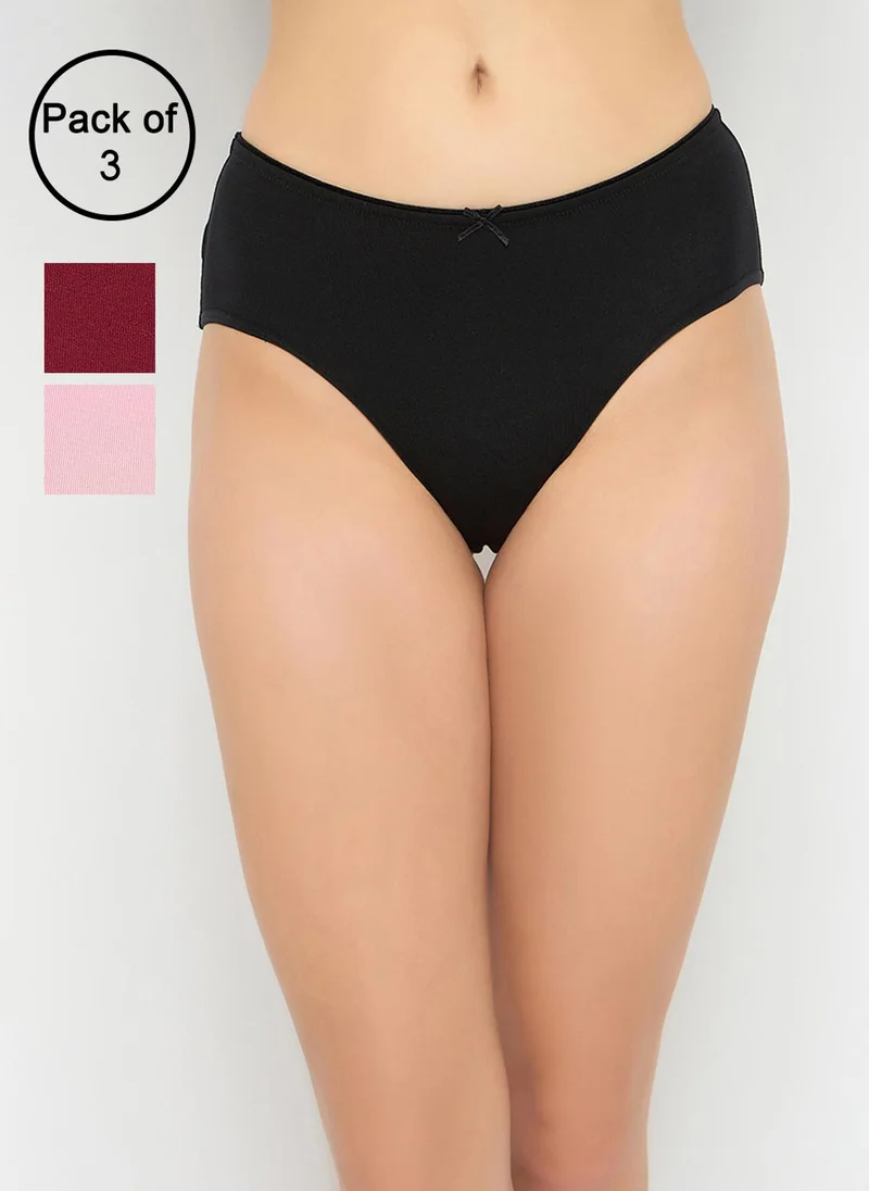 Clovia Clovia Pack of 3 Mid Waist Hipster Panties with Outer Elastic - Cotton
